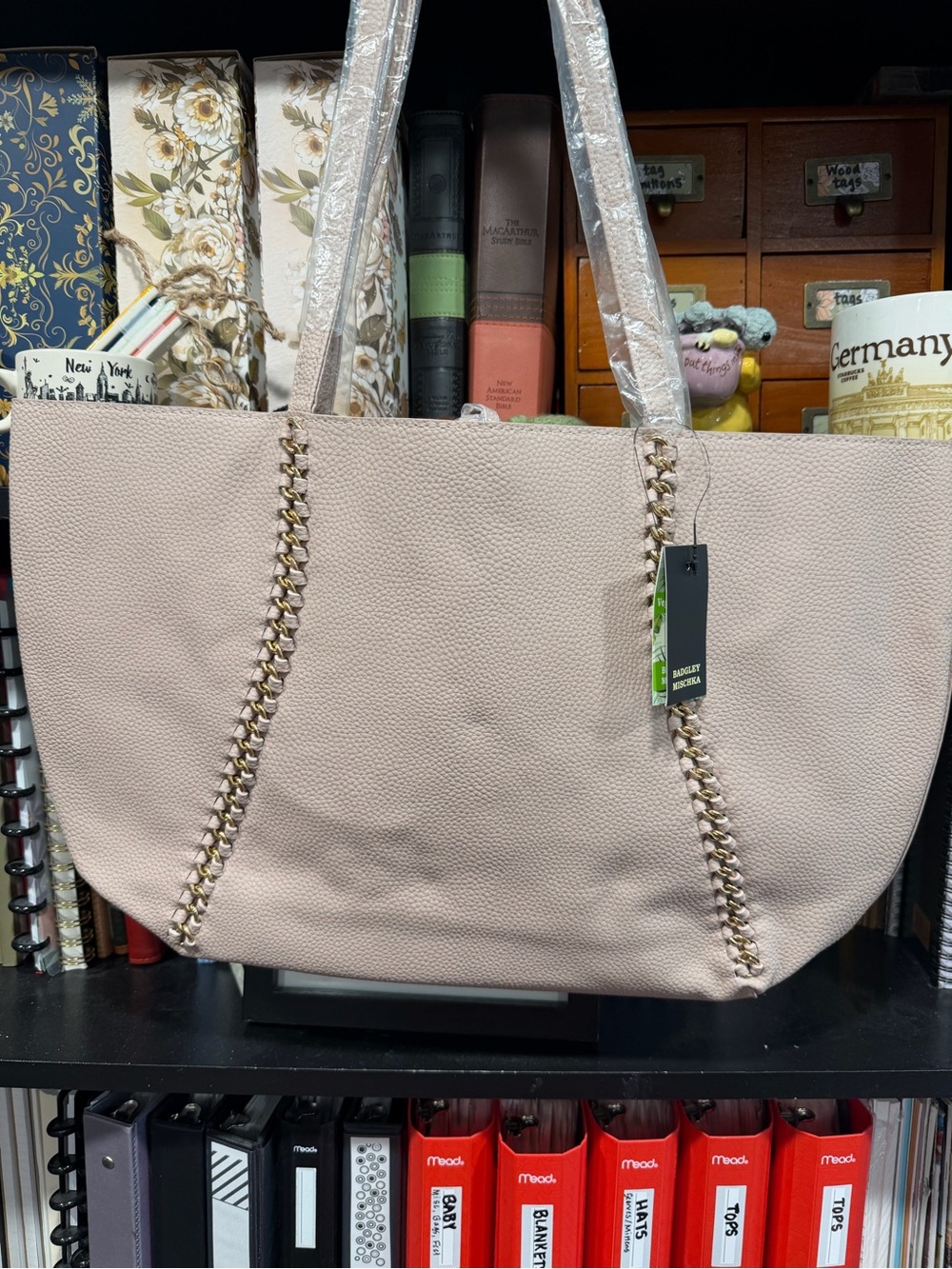 Badgley Mischka Blush Pink Chain-Trim Shoulder Tote